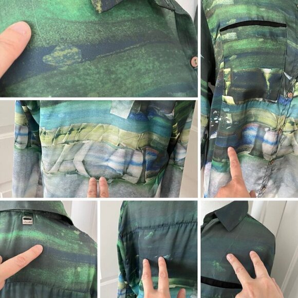 Wollner Abstract Watercolor Tie Dye Oversized Button Down Shirt-Green-Medium - Picture 11 of 15